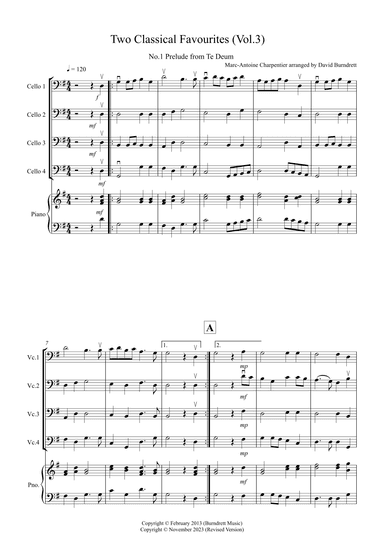 2 Classical Favourites for Cello Quartet (volume three) (arr. David Burndrett)