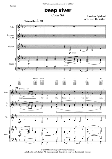 Deep River (arr. Gert Th. Walter)