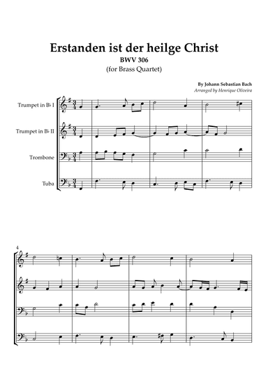 5 Bach's Chorals (Brass Quartet) - Beginner Level (arr. Henrique Oliveira)