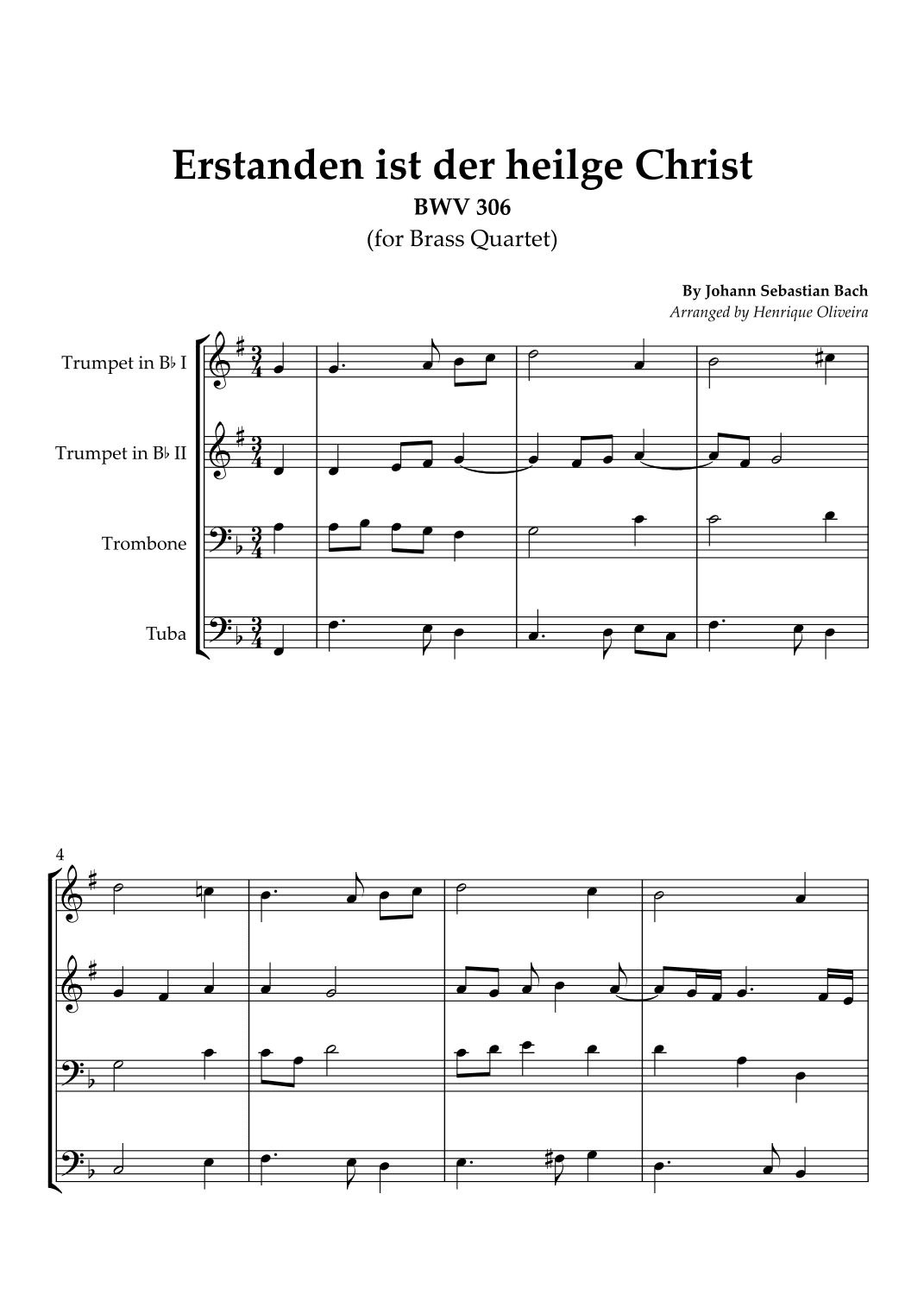 5 Bach's Chorals (Brass Quartet) - Beginner Level (arr. Henrique Oliveira)