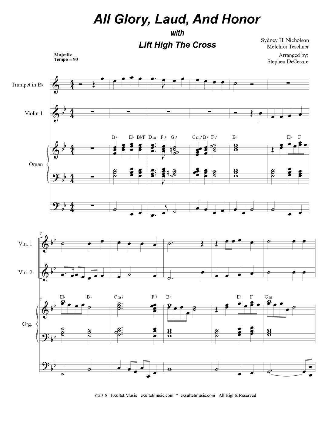 All Glory, Laud, And Honor (with "Lift High The Cross" - for String Quartet and Organ) (arr. Stephen DeCesare)