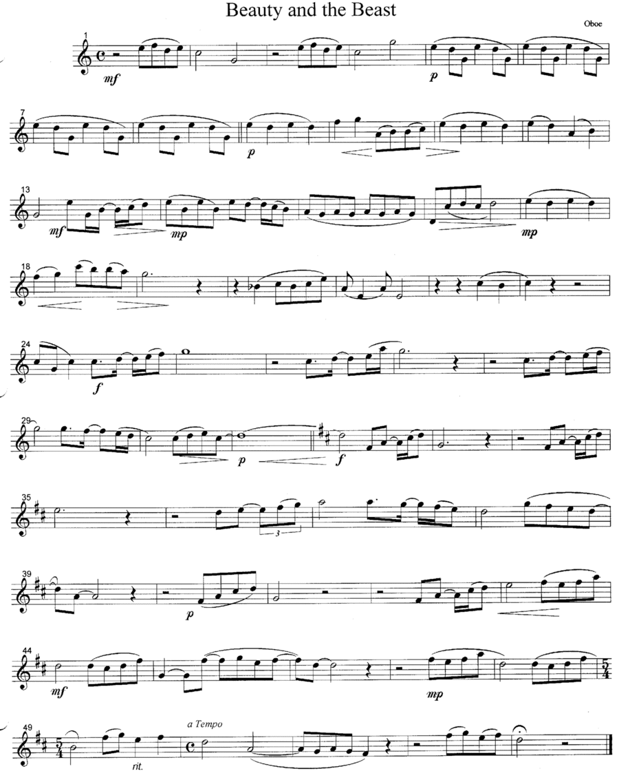 Beauty And The Beast (arr. R G Roth)