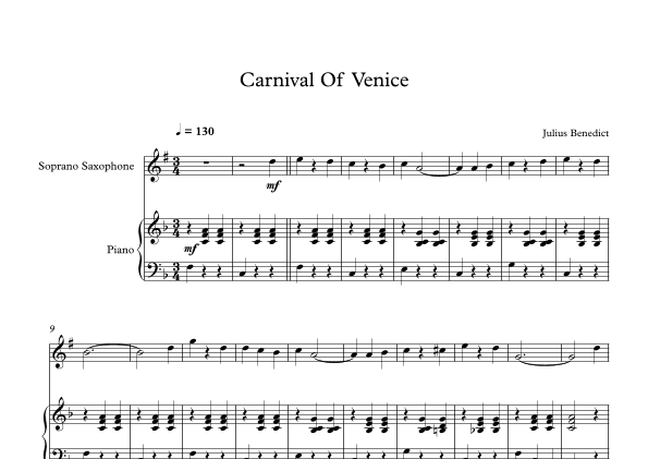 Carnival Of Venice - Julius Benedict (Soprano Sax + Piano) (arr. Digital Book Music)