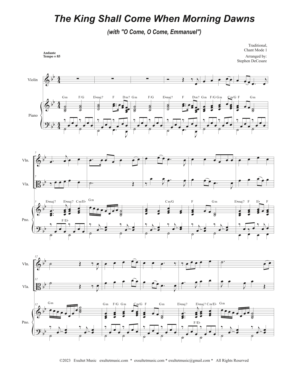 The King Shall Come When Morning Dawns (with "O Come, O Come, Emmanuel") (Duet for Violin and Viola) (arr. Stephen DeCesare)