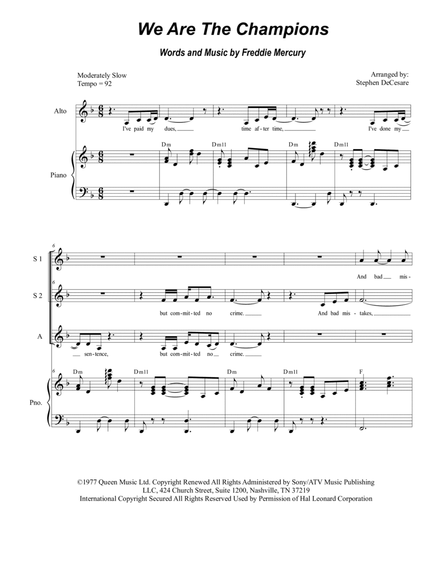 We Are The Champions (arr. Stephen DeCesare)