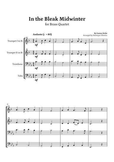 In the Bleak Midwinter (Brass Quartet) - Beginner Level (arr. Henrique Oliveira)