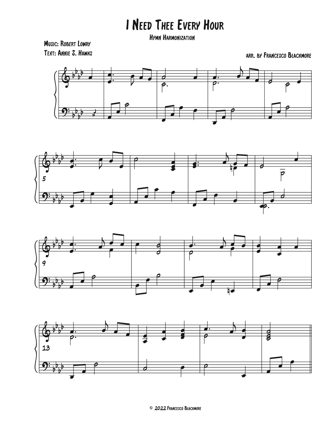 I Need Thee Every Hour (Hymn Reharmonized) (arr. Francesco Blackmore)