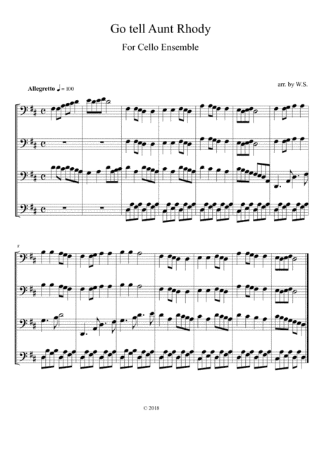 Go Tell Aunt Rhody for 4 Cellos-Easy (arr. Wendy Shih)