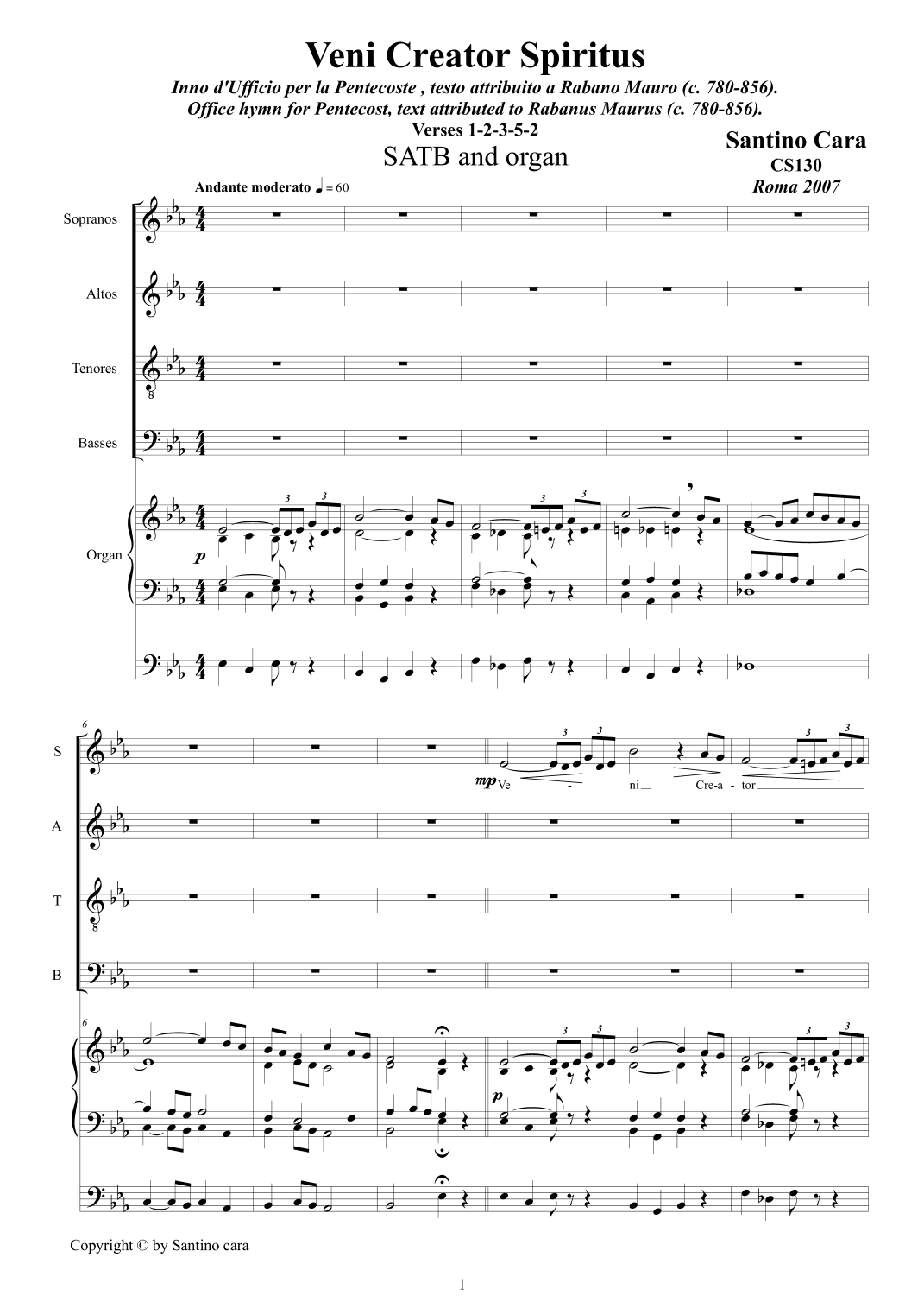 Veni Creator Spiritus - Hymn for Choir SATB and organ