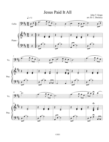Jesus Paid It All (cello solo) with optional piano accompaniment (arr. B. C. Dockery)