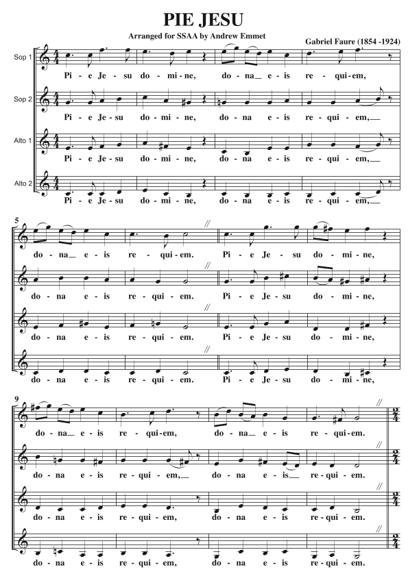 Pie Jesu (Faure) A Cappella SSAA (arr. Andrew Emmet)