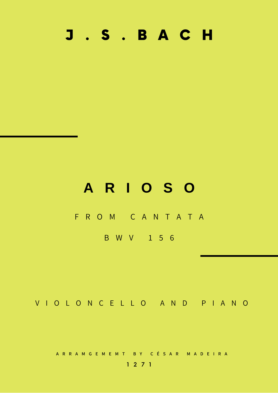 Arioso (BWV 156) - Cello and Piano (Full Score and Parts) (arr. César Madeira)