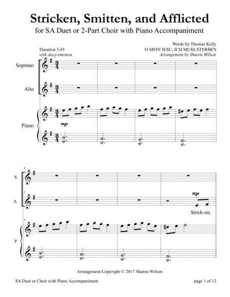 Stricken, Smitten, and Afflicted (for SA Duet with Piano accompaniment) (arr. Sharon Wilson)