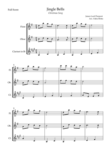 Jingle Bells (Christmas Song) for Woodwind Trio (arr. Fabio Britto)