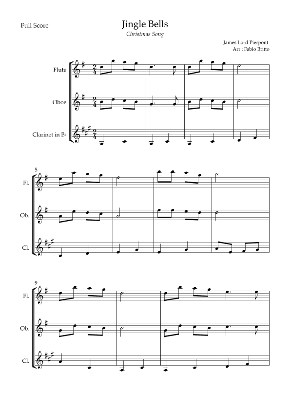 Jingle Bells (Christmas Song) for Woodwind Trio (arr. Fabio Britto)