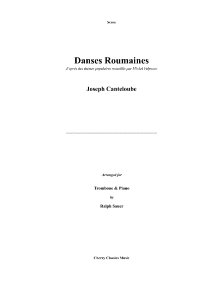 Danses Roumaines for Trombone and Piano (arr. Ralph Sauer)