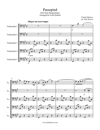 Debussy - "Passepied" from Suite Bergamasque (Arranged for 5 Cellos) (arr. Zack Reaves)