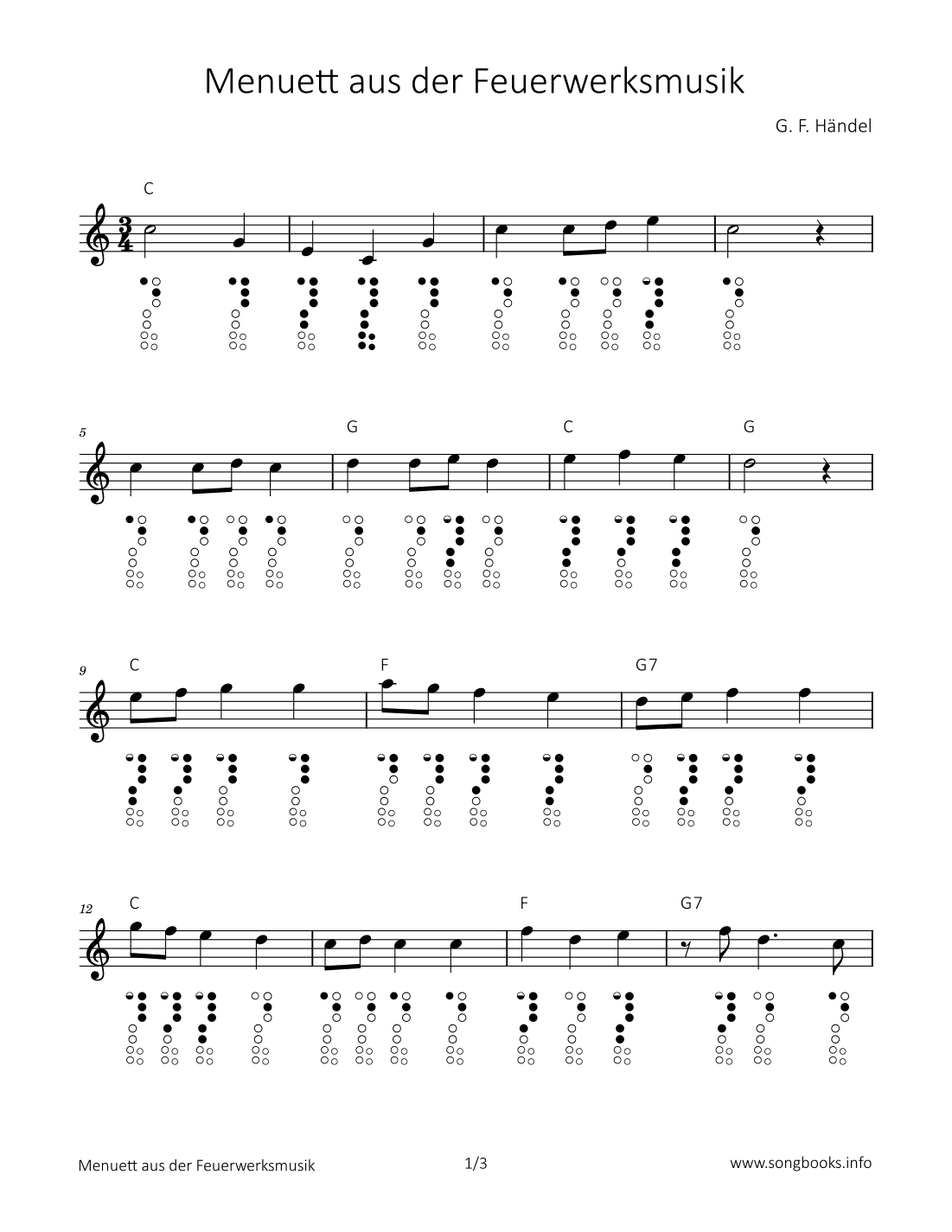 Menuett aus der Feuerwerksmusik (arr. songbooks.info)