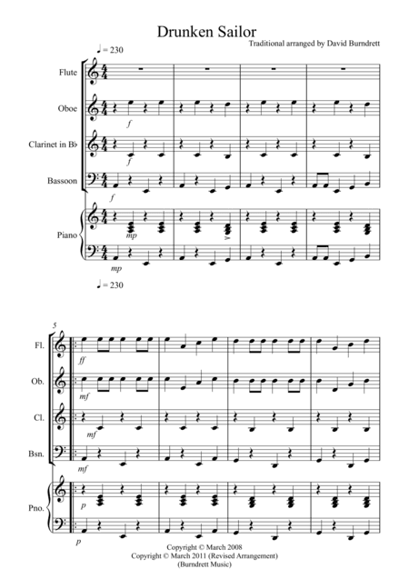 Drunken Sailor for Wind Quartet (arr. David Burndrett)