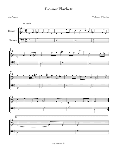 turlough'o carolan eleanor plunkett French Horn and bassoon sheet music (arr. Arezzo Music)