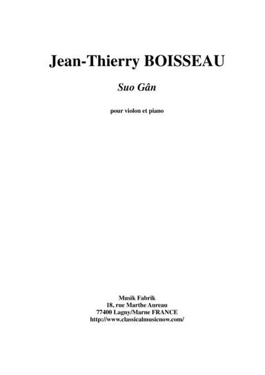 Traditional Welsh Lullaby: Suo Gân,, arranged for violin and piano by Jean-Thierry Boisseau (arr. Jean-Thierry Boisseau)