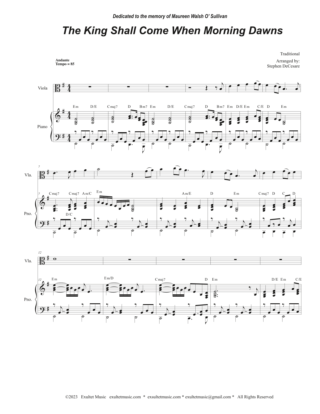 The King Shall Come When Morning Dawns (Viola solo and Piano) (arr. Stephen DeCesare)