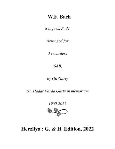 8 fugues, F. 31 (arrangements for 3 recorders (SAB)) (arr. Gil Garty)