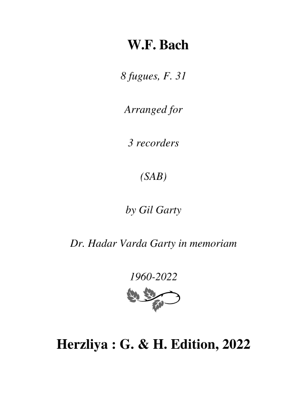 8 fugues, F. 31 (arrangements for 3 recorders (SAB)) (arr. Gil Garty)