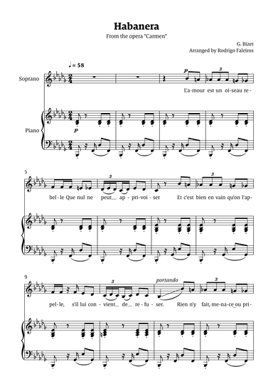 Habanera (for soprano - Bb minor/major) (arr. Rodrigo Faleiros)