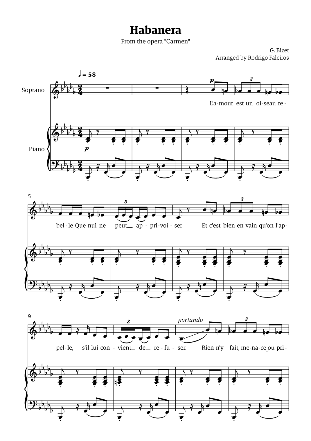 Habanera (for soprano - Bb minor/major) (arr. Rodrigo Faleiros)