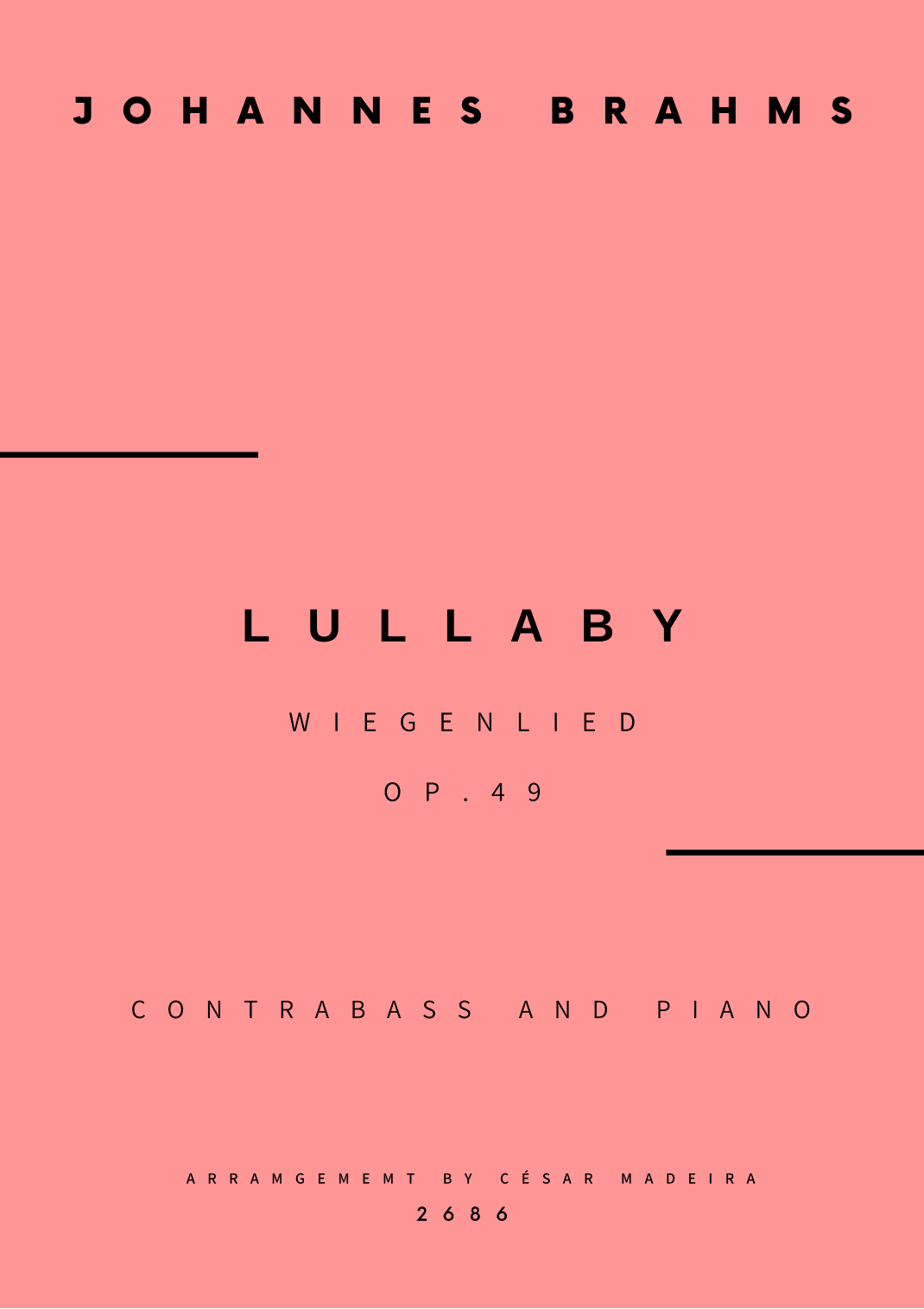 Brahms' Lullaby - Contrabass and Piano (Full Score and Parts) (arr. César Madeira)