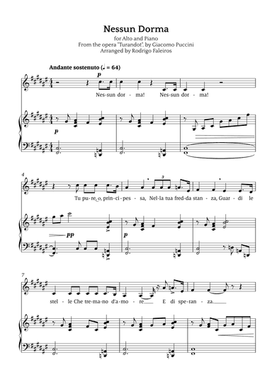 Nessun Dorma (for alto and piano) (arr. Rodrigo Faleiros)