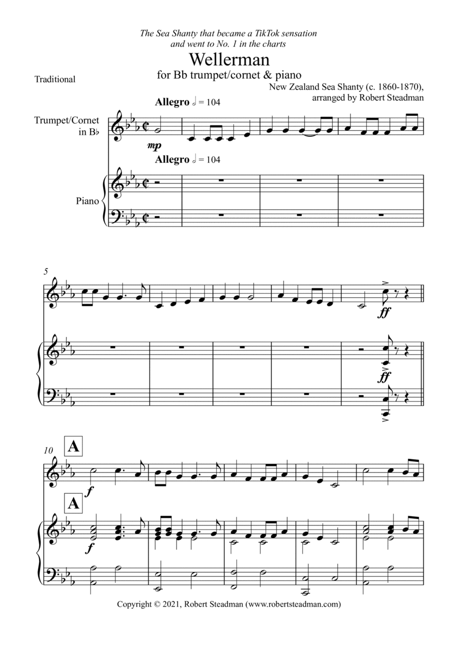 Wellerman (Bb Trumpet/Cornet & Piano) (arr. Robert Steadman)