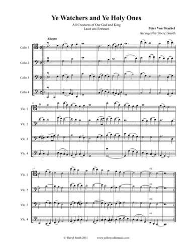All Creatures of Our God and King (Ye Watchers and Ye Holy Ones) for cello quartet (four cellos) (arr. Yellow Cello Music)