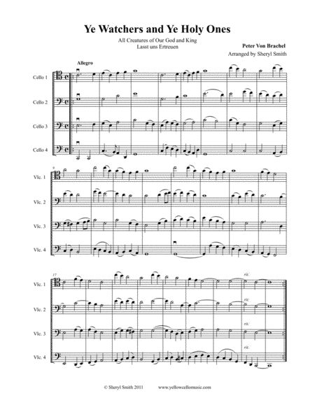 All Creatures of Our God and King (Ye Watchers and Ye Holy Ones) for cello quartet (four cellos) (arr. Yellow Cello Music)