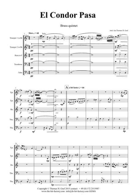 El Condor pasa - Peruvian Folk Song - Brass Quintet (arr. Thomas H. Graf)