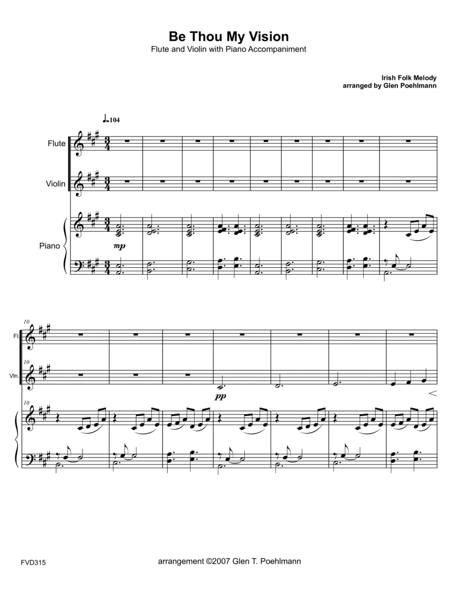 BE THOU MY VISION - FLUTE & VIOLIN with Piano Accompaniment (arr. Glen Poehlmann)