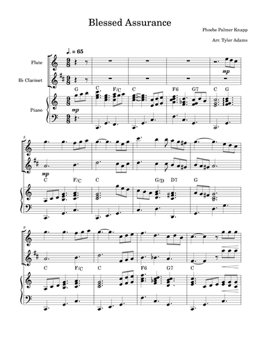 Blessed Assurance (Flute and Bb Clarinet Duet with Piano) (arr. Tyler Adams)