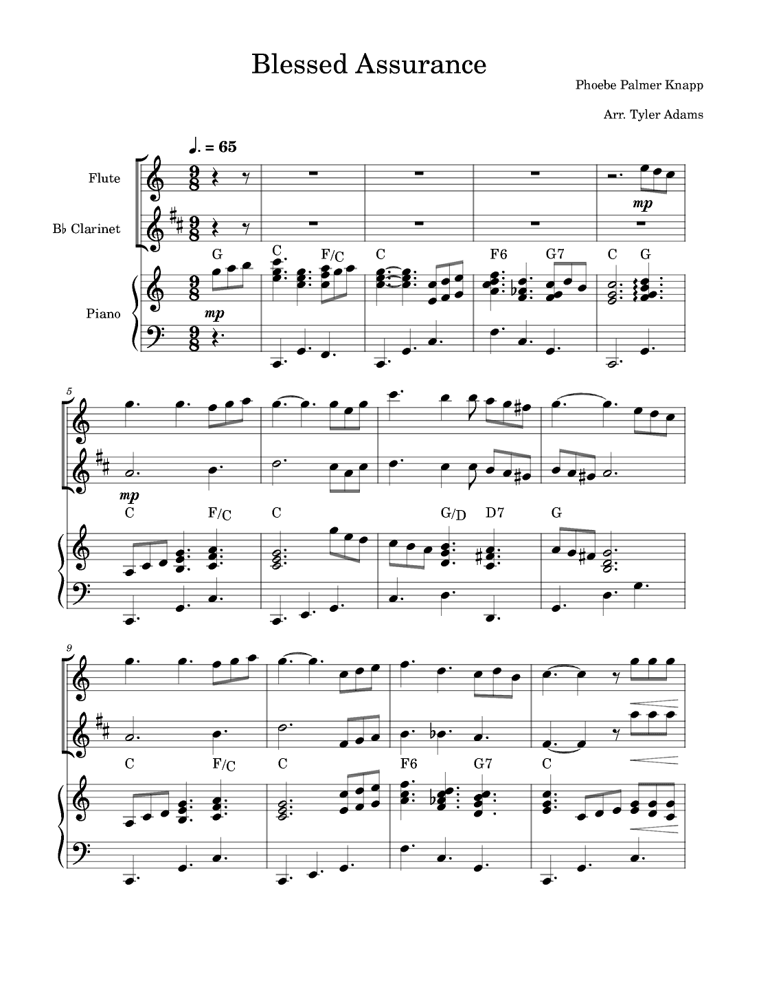 Blessed Assurance (Flute and Bb Clarinet Duet with Piano) (arr. Tyler Adams)