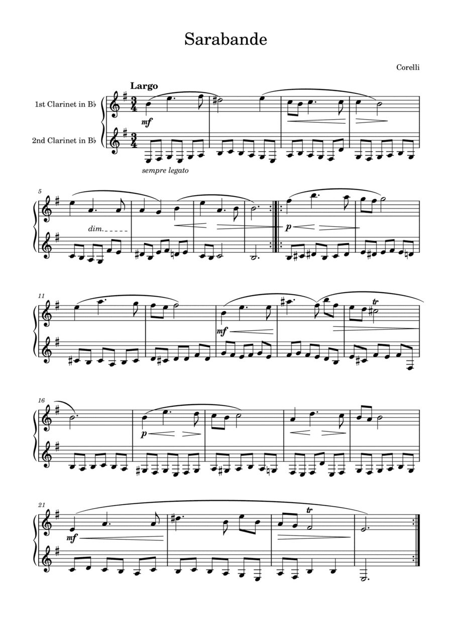 Corelli: Sarabande for two clarinets (arr. Saho Omukai)
