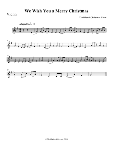 We Wish you a Merry Christmas: violin/piano (arr. Meri Dolevski)