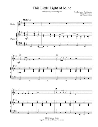 This Little Light of Mine - for beginning violin with optional piano accompaniment (arr. Samuel Stokes)