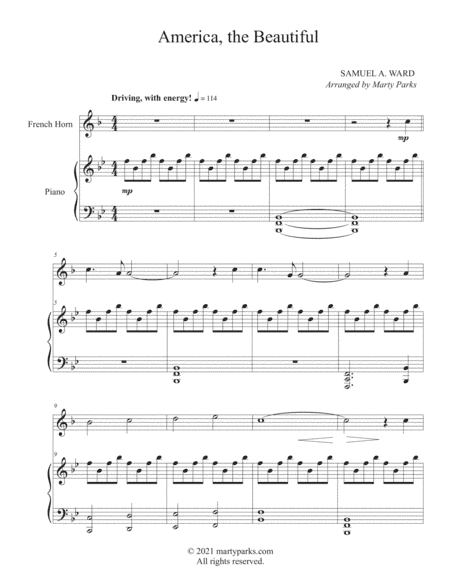 America, the Beautiful (French Horn-Piano) (arr. Marty Parks)