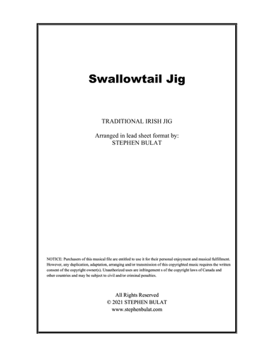 Swallowtail Jig (Irish Traditional) - Lead sheet (key of Bm) (arr. Stephen Bulat)