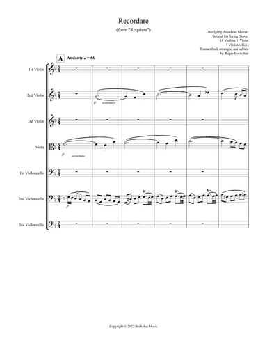 Recordare (from "Requiem") (F) (String Septet - 3 Violins, 1 Viola, 3 Cellos) (arr. Regis Bookshar)