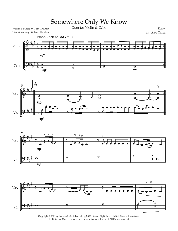 Somewhere Only We Know (arr. Alex Crinzi)