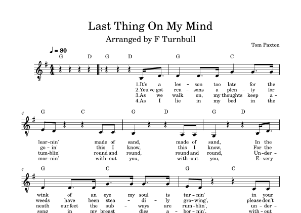 The Last Thing On My Mind (arr. F Turnbull)