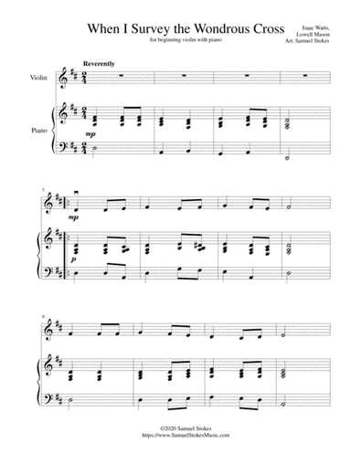 When I Survey the Wondrous Cross - for beginning violin with optional piano accompaniment (arr. Samuel Stokes)