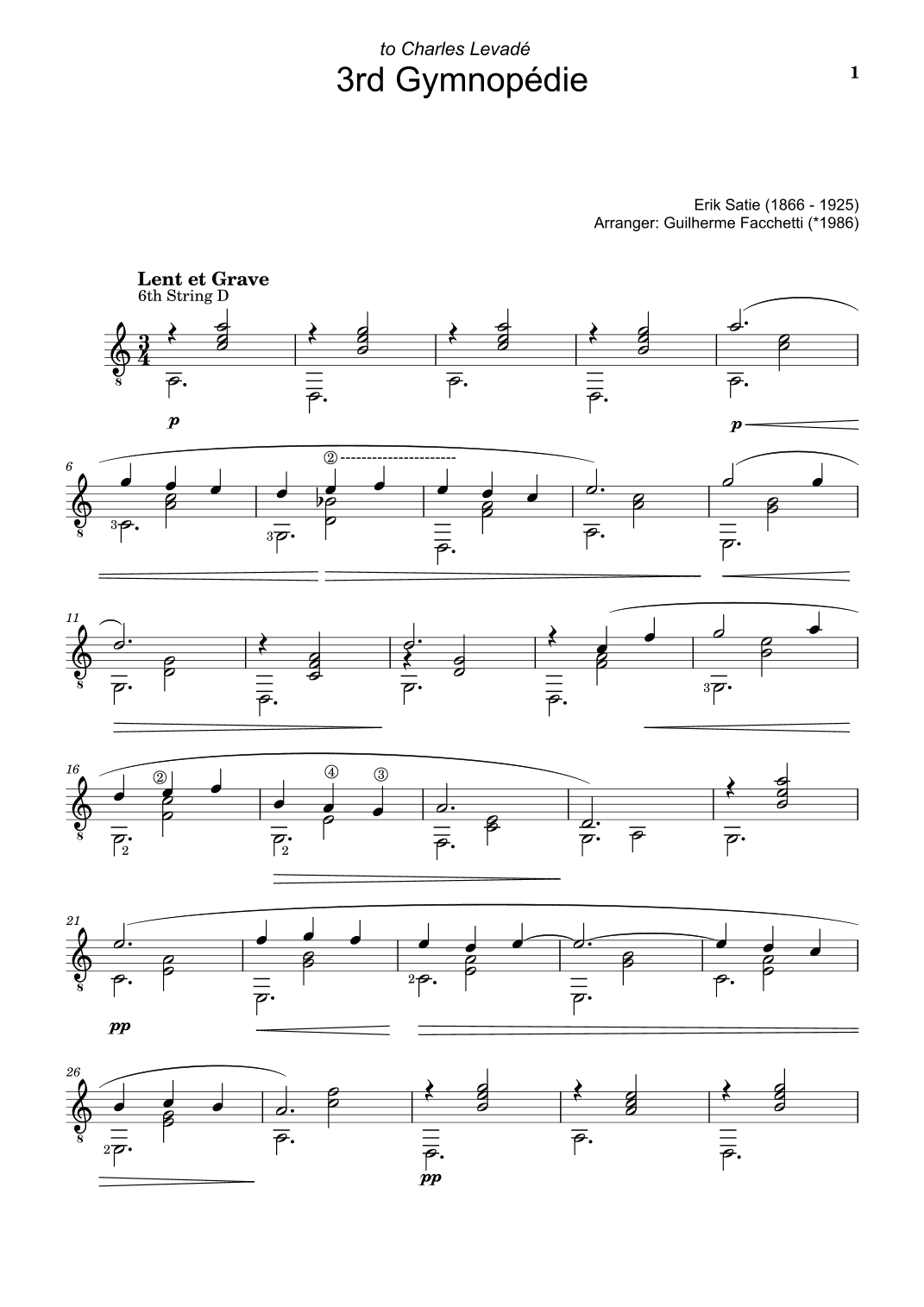 Erik Satie - 3rd Gymnopédie. Arrangement for Classical Guitar. (arr. Guilherme Facchetti)