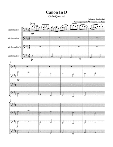 Pachelbel's Canon Cello Quartet (arr. Abraham Maduro)